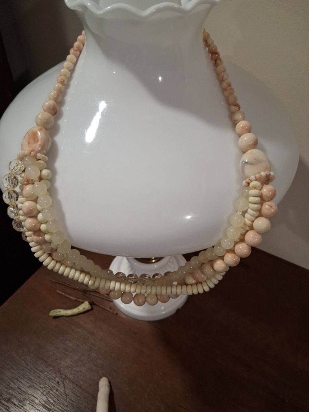 Layered Peach Bead Statement Necklace for Women Stamped